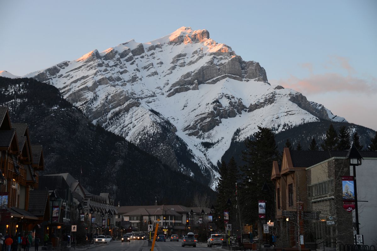 10A Looking Down Banff Avenue With Cascade Mountain Behind At Sunrise In Winter